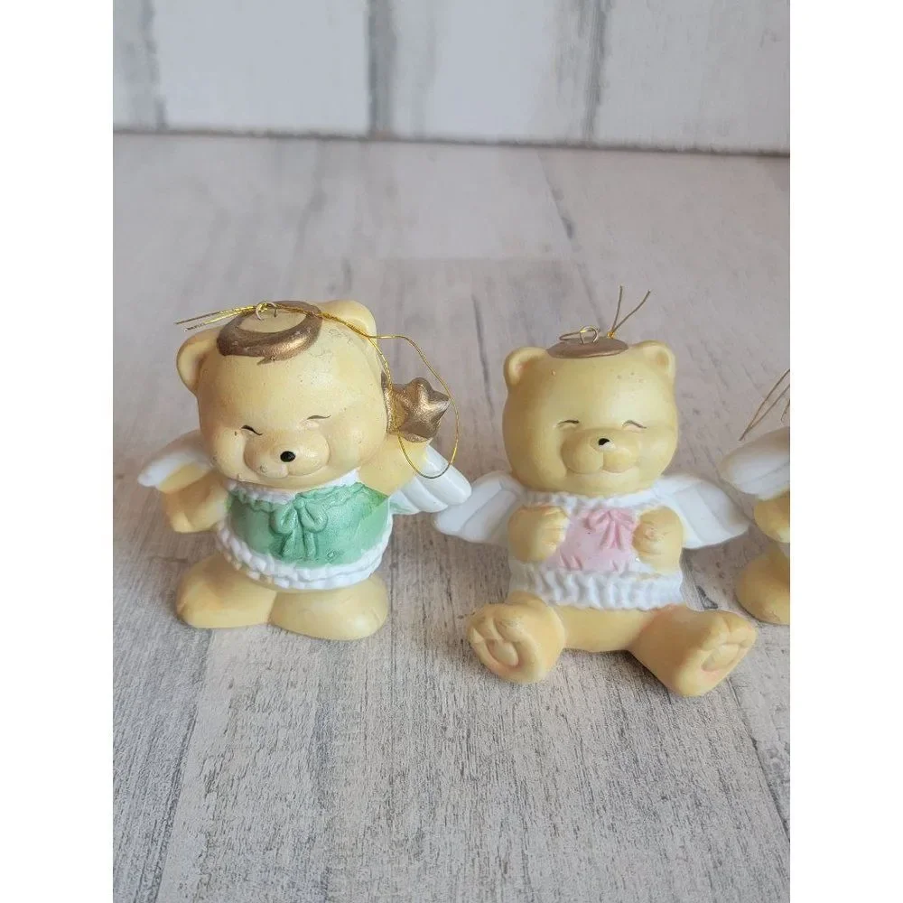 Vintage ceramic Golden Bear Angel star set ornament Xmas‎
